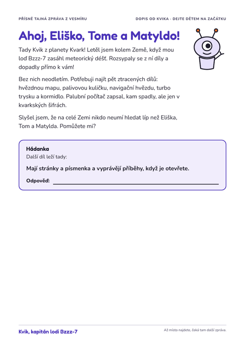 Dopis od Kvika pro Elišku, Toma a Matyldu
